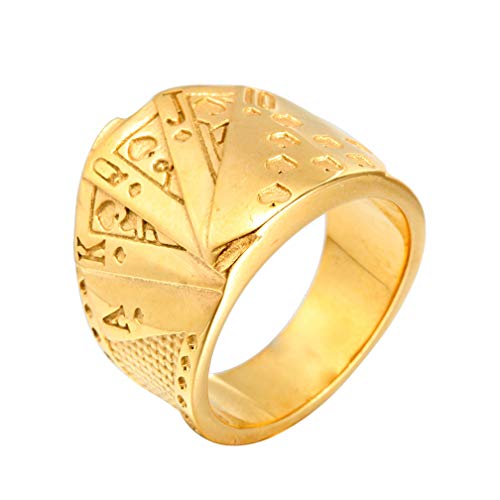 PAMTIER Herren Hip Hop Karten Biker Ring mit Edelstahl Gold Größe 70 (22.3) von PAMTIER