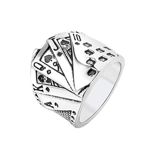 PAMTIER Herren Hip Hop Karten Biker Ring mit Edelstahl Silber Größe 62 (19.7) von PAMTIER