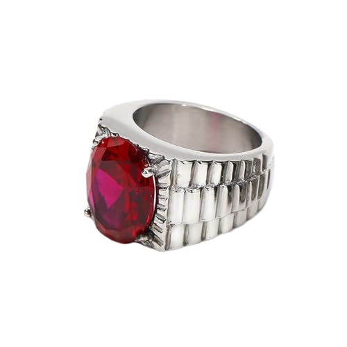 PAMTIER Herren Jahrgang Edelstein Edelstahl Statement Ring Oval Rot Kristall Zirkon Schmuck Silber Größe 62 (19.7) von PAMTIER