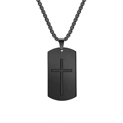 PAMTIER Herren Kreuz Halskette Edelstahl Dog Tag Anhänger Halskette Poliert mit Kette Schwarz von PAMTIER