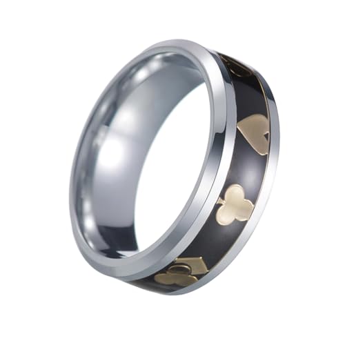 PAMTIER Herren Poker Asse Ring 8mm Edelstahl Ringe Spielkarte Spaten Hip Hop Poker Spiele Band Ring Versilbertes Gold 52 (16.6) von PAMTIER