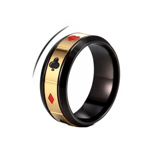 PAMTIER Herren Poker ASSE drehbarer Ring 8mm Edelstahl Ringe Spielkarte Spaten Hip Hop Poker Spiele Band Ring Schwarz Plattiert Gold 60 (19.1) von PAMTIER