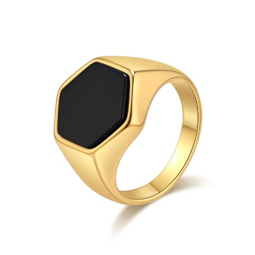 PAMTIER Herren Rostfreier Stahl Minimalistischer Sechseckiger Statement Mit schwarzem Stein Ring Gold Größe 57(18.1) von PAMTIER