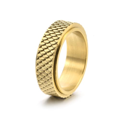 PAMTIER Herren Rostfreier Stahl Vintage Fischschuppe Drehbar Einzigartiges Schmuckstück Ring Gold Größe 60(19.1) von PAMTIER