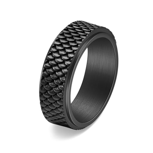 PAMTIER Herren Rostfreier Stahl Vintage Fischschuppe Drehbar Einzigartiges Schmuckstück Ring Schwarz Größe 52(16.6) von PAMTIER