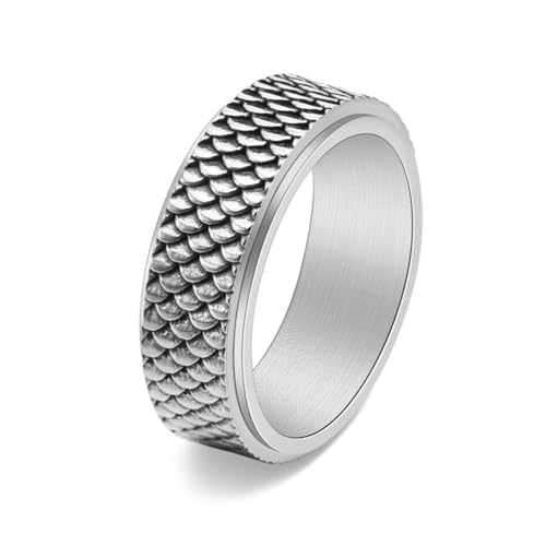 PAMTIER Herren Rostfreier Stahl Vintage Fischschuppe Drehbar Einzigartiges Schmuckstück Ring Silber Größe 54(17.2) von PAMTIER