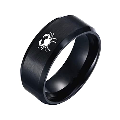 PAMTIER Herren Sternzeichen Ring Schwarz 8mm Ehering Horoskop Tierkreiszeichen Einfach Krebs Größe 60 von PAMTIER