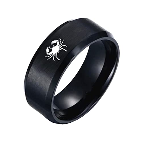 PAMTIER Herren Sternzeichen Ring Schwarz 8mm Ehering Horoskop Tierkreiszeichen Einfach Krebs Größe 62 von PAMTIER