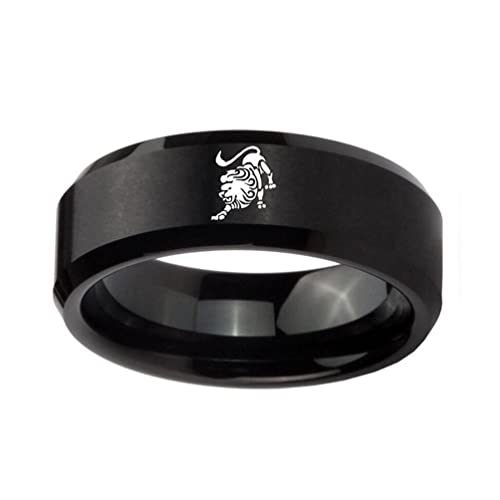 PAMTIER Herren Sternzeichen Ring Schwarz 8mm Ehering Horoskop Tierkreiszeichen Einfach Löwe Größe 68 von PAMTIER