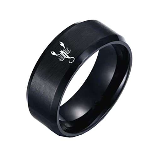 PAMTIER Herren Sternzeichen Ring Schwarz 8mm Ehering Horoskop Tierkreiszeichen Einfach Skorpion Größe 62 von PAMTIER