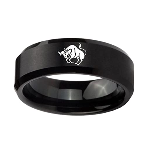 PAMTIER Herren Sternzeichen Ring Schwarz 8mm Ehering Horoskop Tierkreiszeichen Einfach Stier Größe 65 von PAMTIER