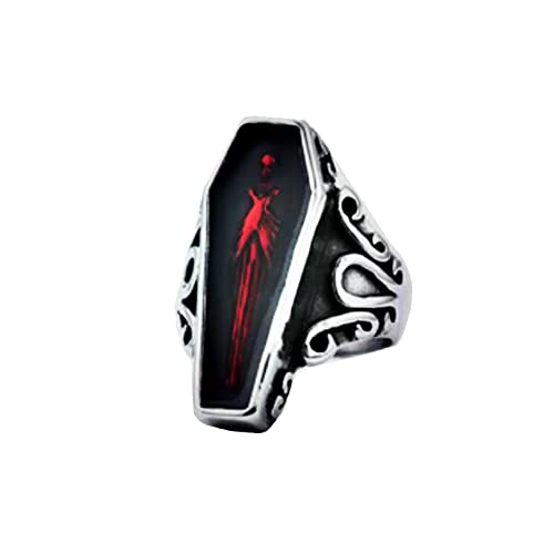 PAMTIER Herren Uralt Portrait Vampir Sarg Ring (Silber Schwarz Rot, 57 (18.1)) von PAMTIER