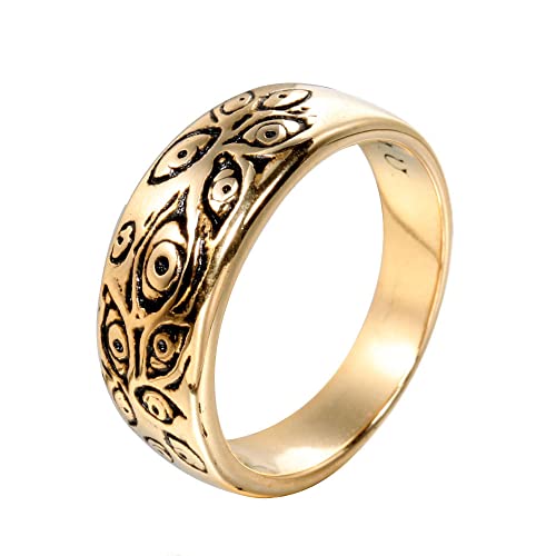 PAMTIER Herren Vintage Edelstahl Gold Ring Gravierter Eye of God Ring Silberfarben Größe 54 (17.2) von PAMTIER