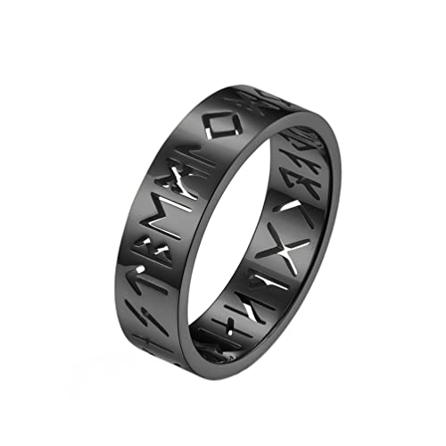 PAMTIER Herren Wikinger Runen Ring aus Edelstahl Ausgehöhlter Ehering Zur Verlobung Schwarz Größe 57 von PAMTIER