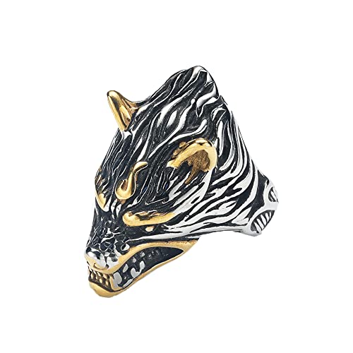 PAMTIER Herren Wolf Tier Ring Edelstahl Jahrgang Gotisch Biker Band Silber Gold Größe 57 (18.1) von PAMTIER