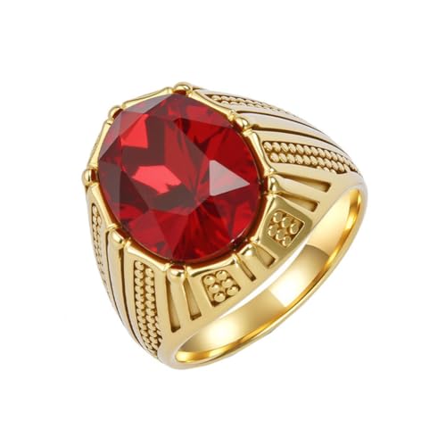 PAMTIER Herrenring Edelstahl klassisch Edelstein Ring Vintage Unique Multicolor Edelstein Cubic Zirkon Schmuck Gold Rot Größe 68 (21.6) von PAMTIER