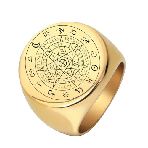 PAMTIER Herrenring aus Edelstahl 12 Sternzeichen Horoskop Sternzeichen Hochzeit Band Astrologie Geburtstag Geschenk Gold Größe 75 (23.9) von PAMTIER