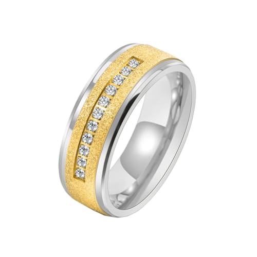 PAMTIER Herrenring aus Edelstahl 8mm Sandgestrahlt Versprechen Ring Mattiert mit Kubischen Zirkonias Hochzeit Band Gold 54 (17.2) von PAMTIER