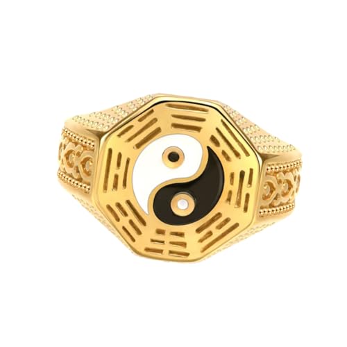 PAMTIER Herrenring aus Edelstahl Tai Chi Yin Yang Balance Ring Taoismus Zen Geist Talisman Signet Band Gold 62 (19.7) von PAMTIER