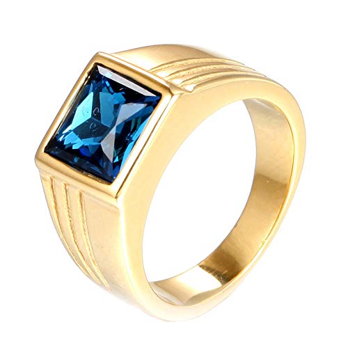 PAMTIER Herrenring aus Edelstahl mit Quadratischer Stein Gold Blau Größe 62 (19.7) von PAMTIER