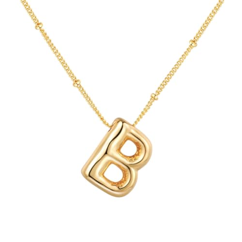 PAMTIER Initial Bubble Halsketten für Frauen A-Z Buchstabe Name Gold Plated Edelstahl Klobig Anhänger Personalisiert Statement Zartes Alphabet Charm Elegant Zierlich Schmuck Gold Brief B von PAMTIER