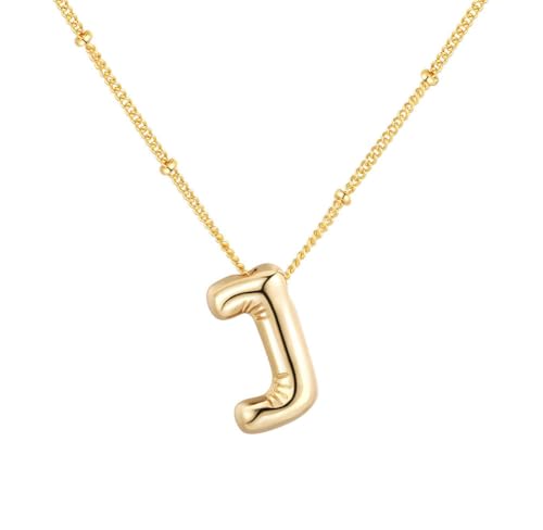 PAMTIER Initial Bubble Halsketten für Frauen A-Z Buchstabe Name Gold Plated Edelstahl Klobig Anhänger Personalisiert Statement Zartes Alphabet Charm Elegant Zierlich Schmuck Gold Brief J von PAMTIER