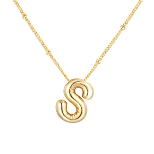 PAMTIER Initial Bubble Halsketten für Frauen A-Z Buchstabe Name Gold Plated Edelstahl Klobig Anhänger Personalisiert Statement Zartes Alphabet Charm Elegant Zierlich Schmuck Gold Brief S von PAMTIER
