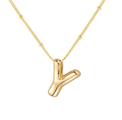 PAMTIER Initial Bubble Halsketten für Frauen A-Z Buchstabe Name Gold Plated Edelstahl Klobig Anhänger Personalisiert Statement Zartes Alphabet Charm Elegant Zierlich Schmuck Gold Brief Y von PAMTIER