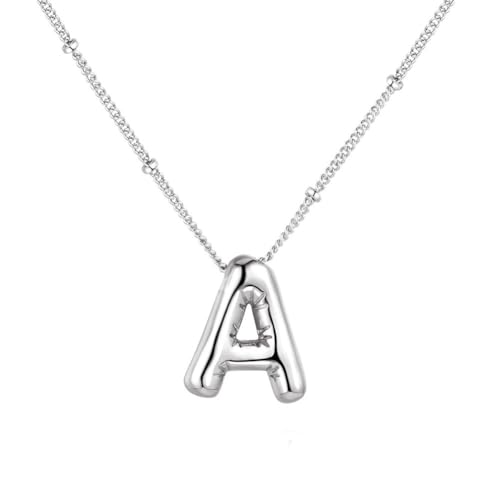 PAMTIER Initial Bubble Halsketten für Frauen A-Z Buchstabe Name Gold Plated Edelstahl Klobig Anhänger Personalisiert Statement Zartes Alphabet Charm Elegant Zierlich Schmuck Silber Brief A von PAMTIER