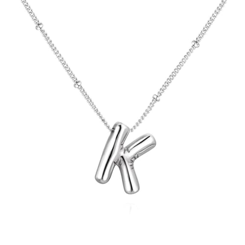 PAMTIER Initial Bubble Halsketten für Frauen A-Z Buchstabe Name Gold Plated Edelstahl Klobig Anhänger Personalisiert Statement Zartes Alphabet Charm Elegant Zierlich Schmuck Silber Brief K von PAMTIER
