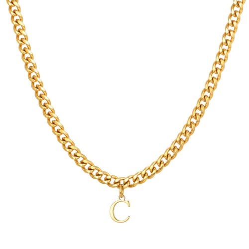 PAMTIER Initial Kette für Männer A-Z Anhänger Edelstahl Delicate Klein Alphabet Kette Simple Vintage Buchstabe Schmuck Gold Brief C von PAMTIER