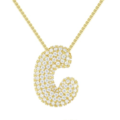 PAMTIER Initial Ketten für Frauen A-Z Anhänger Gold/Silver Plated Cubic Zirconia Edelstahl Chunky Kette Delicate Alphabet Kette Buchstabe Schmuck Gold Brief C von PAMTIER
