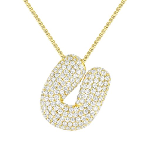 PAMTIER Initial Ketten für Frauen A-Z Anhänger Gold/Silver Plated Cubic Zirconia Edelstahl Chunky Kette Delicate Alphabet Kette Buchstabe Schmuck Gold Brief U von PAMTIER