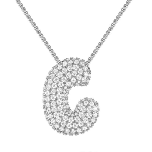 PAMTIER Initial Ketten für Frauen A-Z Anhänger Gold/Silver Plated Cubic Zirconia Edelstahl Chunky Kette Delicate Alphabet Kette Buchstabe Schmuck Silber Brief C von PAMTIER