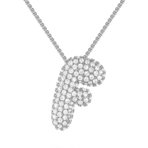 PAMTIER Initial Ketten für Frauen A-Z Anhänger Gold/Silver Plated Cubic Zirconia Edelstahl Chunky Kette Delicate Alphabet Kette Buchstabe Schmuck Silber Brief F von PAMTIER