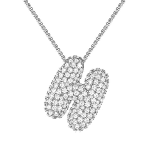 PAMTIER Initial Ketten für Frauen A-Z Anhänger Gold/Silver Plated Cubic Zirconia Edelstahl Chunky Kette Delicate Alphabet Kette Buchstabe Schmuck Silber Brief H von PAMTIER