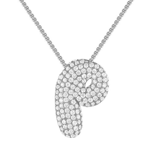 PAMTIER Initial Ketten für Frauen A-Z Anhänger Gold/Silver Plated Cubic Zirconia Edelstahl Chunky Kette Delicate Alphabet Kette Buchstabe Schmuck Silber Brief P von PAMTIER