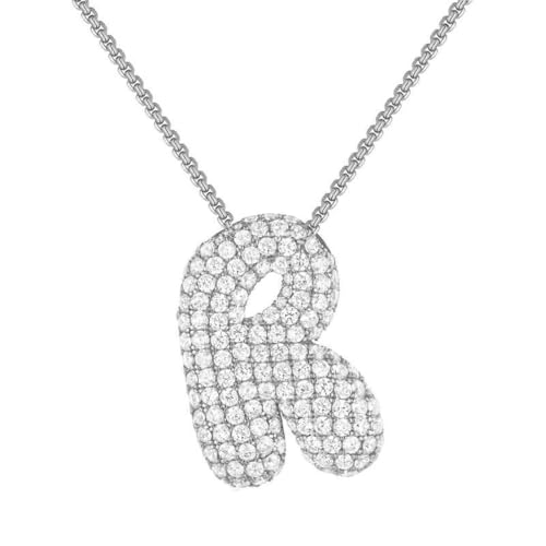 PAMTIER Initial Ketten für Frauen A-Z Anhänger Gold/Silver Plated Cubic Zirconia Edelstahl Chunky Kette Delicate Alphabet Kette Buchstabe Schmuck Silber Brief R von PAMTIER