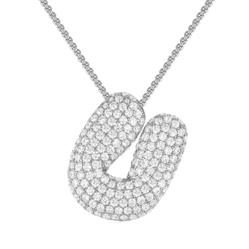 PAMTIER Initial Ketten für Frauen A-Z Anhänger Gold/Silver Plated Cubic Zirconia Edelstahl Chunky Kette Delicate Alphabet Kette Buchstabe Schmuck Silber Brief U von PAMTIER