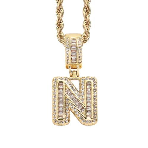 PAMTIER Initial Ketten für Frauen A-Z Anhänger Gold/Silver Plated Cubic Zirconia Edelstahl Kette Chunky Delicate Alphabet Kette Vintage Buchstabe Schmuck Gold Brief N von PAMTIER