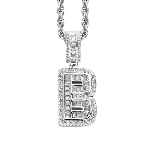 PAMTIER Initial Ketten für Frauen A-Z Anhänger Gold/Silver Plated Cubic Zirconia Edelstahl Kette Chunky Delicate Alphabet Kette Vintage Buchstabe Schmuck Silber Brief B von PAMTIER