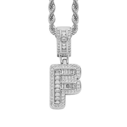 PAMTIER Initial Ketten für Frauen A-Z Anhänger Gold/Silver Plated Cubic Zirconia Edelstahl Kette Chunky Delicate Alphabet Kette Vintage Buchstabe Schmuck Silber Brief F von PAMTIER