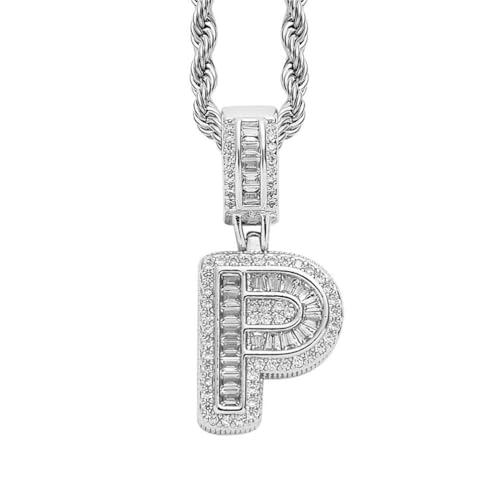 PAMTIER Initial Ketten für Frauen A-Z Anhänger Gold/Silver Plated Cubic Zirconia Edelstahl Kette Chunky Delicate Alphabet Kette Vintage Buchstabe Schmuck Silber Brief P von PAMTIER