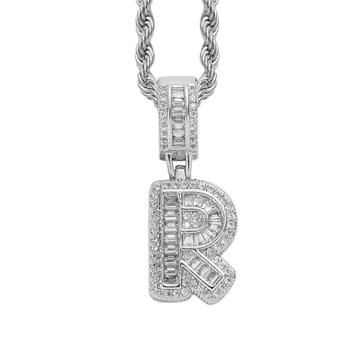 PAMTIER Initial Ketten für Frauen A-Z Anhänger Gold/Silver Plated Cubic Zirconia Edelstahl Kette Chunky Delicate Alphabet Kette Vintage Buchstabe Schmuck Silber Brief R von PAMTIER