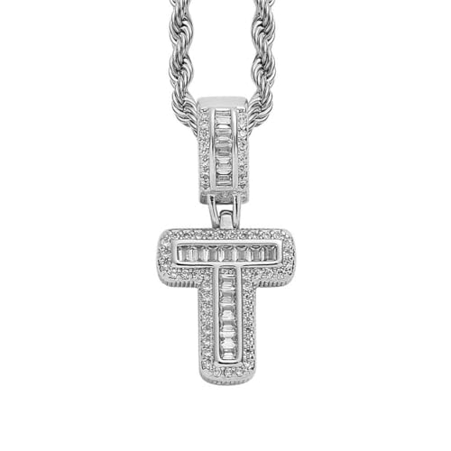 PAMTIER Initial Ketten für Frauen A-Z Anhänger Gold/Silver Plated Cubic Zirconia Edelstahl Kette Chunky Delicate Alphabet Kette Vintage Buchstabe Schmuck Silber Brief T von PAMTIER
