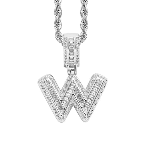 PAMTIER Initial Ketten für Frauen A-Z Anhänger Gold/Silver Plated Cubic Zirconia Edelstahl Kette Chunky Delicate Alphabet Kette Vintage Buchstabe Schmuck Silber Brief W von PAMTIER