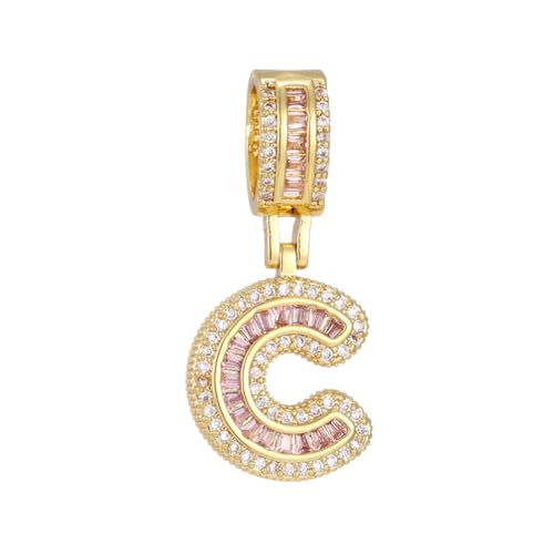 PAMTIER Initial Pink Ketten für Frauen A-Z Anhänger Cubic Zirconia Edelstahl Kette Delicate Alphabet Kette Vintage Buchstabe Schmuck Gold Brief C von PAMTIER