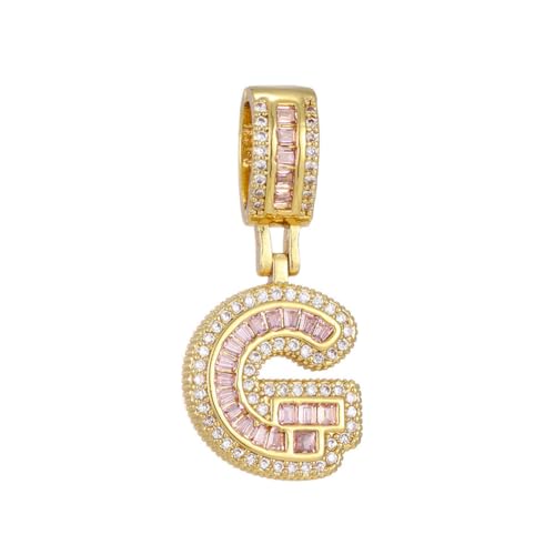 PAMTIER Initial Pink Ketten für Frauen A-Z Anhänger Cubic Zirconia Edelstahl Kette Delicate Alphabet Kette Vintage Buchstabe Schmuck Gold Brief G von PAMTIER
