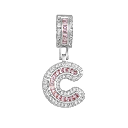 PAMTIER Initial Pink Ketten für Frauen A-Z Anhänger Cubic Zirconia Edelstahl Kette Delicate Alphabet Kette Vintage Buchstabe Schmuck Silber Brief C von PAMTIER