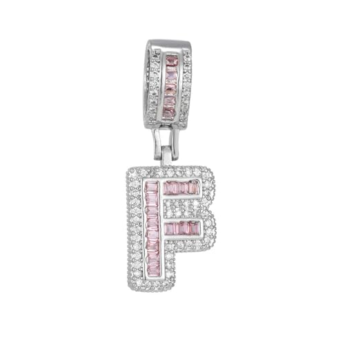 PAMTIER Initial Pink Ketten für Frauen A-Z Anhänger Cubic Zirconia Edelstahl Kette Delicate Alphabet Kette Vintage Buchstabe Schmuck Silber Brief F von PAMTIER